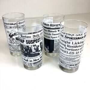 Set of 4 Spokane Daily Chronicle Spokesman Review Newspapers Vtg Bar Glasses